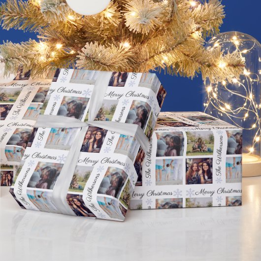 カスタム写真と家族の名前メリークリスマス ラッピングペーパー (クリスマス)