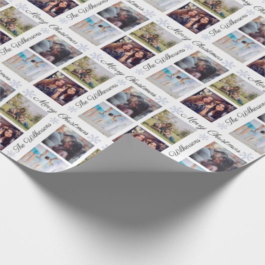 カスタム写真と家族の名前メリークリスマス ラッピングペーパー (角)