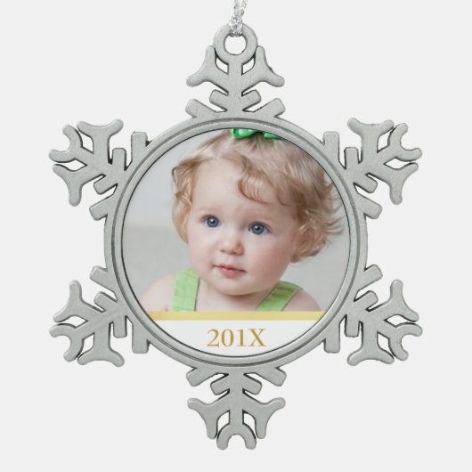 カスタム写真と年のオーナメント スノーフレークピューターオーナメント (正面)