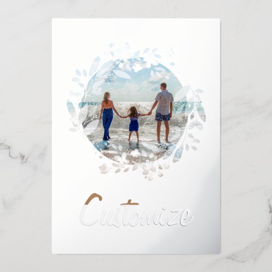 カスタム写真と文字パーソナライズされたフローラ縁ど 箔シーズンカード (正面)