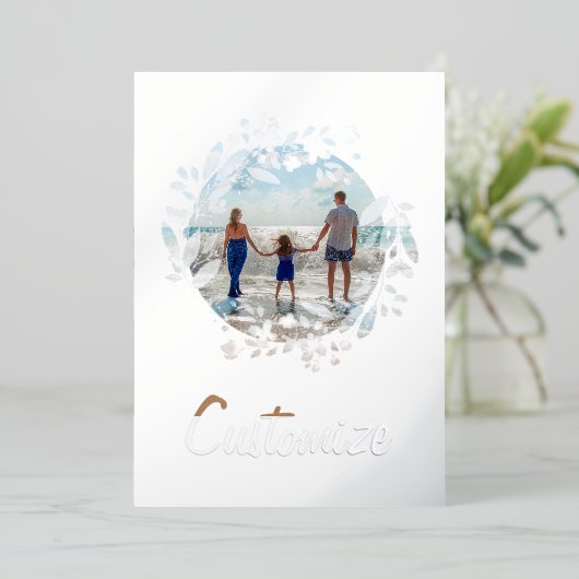 カスタム写真と文字パーソナライズされたフローラ縁ど 箔シーズンカード (立ち正面)