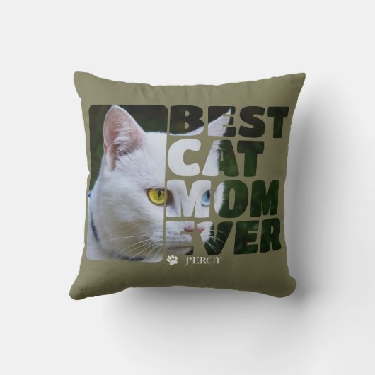カスタム写真と文字パーソナライズされた最高の猫ママ クッション (裏面)