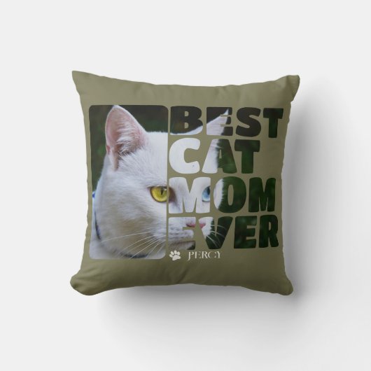 カスタム写真と文字パーソナライズされた最高の猫ママ クッション (正面)