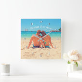 カスタム写真と文字 – 自分のデザイン – 愛 スクエア壁時計 (ホーム)