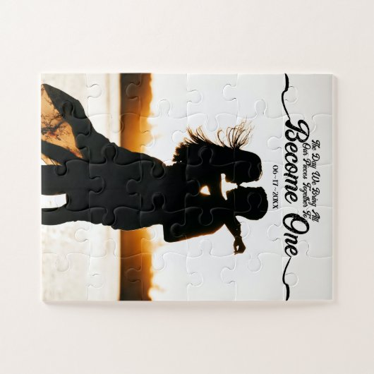 カスタム写真と日付ユニティ結婚式の日 ジグソーパズル (横)