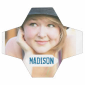 カスタム写真と白の名前プレート サッカーボール (フラット)