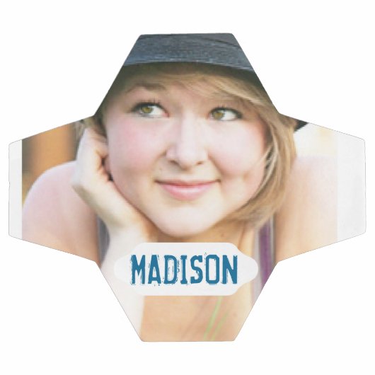 カスタム写真と白の名前プレート サッカーボール (フラット)