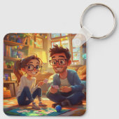 カスタム写真と結婚年記念カップル キーホルダー (裏面)