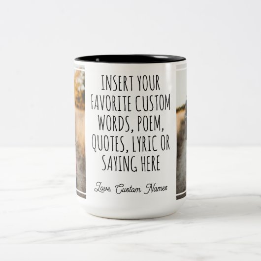 カスタム写真と言葉マグカップ、彼女と彼のためのギフト ツートーンマグカップ (中央)