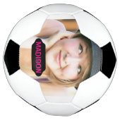 カスタム写真と黒のネームプレート サッカーボール (回転)