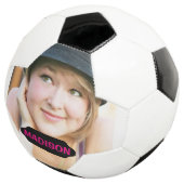 カスタム写真と黒のネームプレート サッカーボール (3/4)