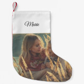 カスタム写真のクリスマスを追加パーソナライズされた スモールクリスマスストッキング (正面)