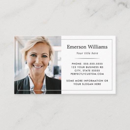 カスタム写真のロゴ白縁どエレガント薄白 名刺 (正面)