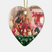 カスタム写真の両面グリーンプレイドメリークリスマス セラミックオーナメント (左)