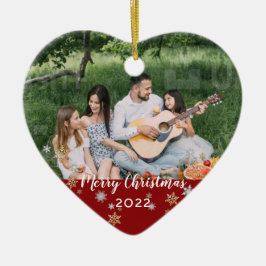 カスタム写真の両面レッドハーフクリスマ縁どス セラミックオーナメント