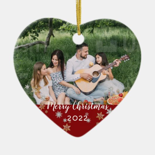 カスタム写真の両面レッドハーフクリスマ縁どス セラミックオーナメント (正面)