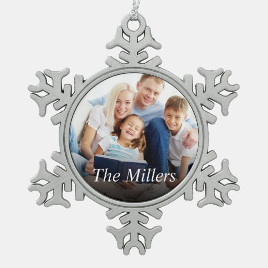 カスタム写真の作成 スノーフレークピューターオーナメント (正面)
