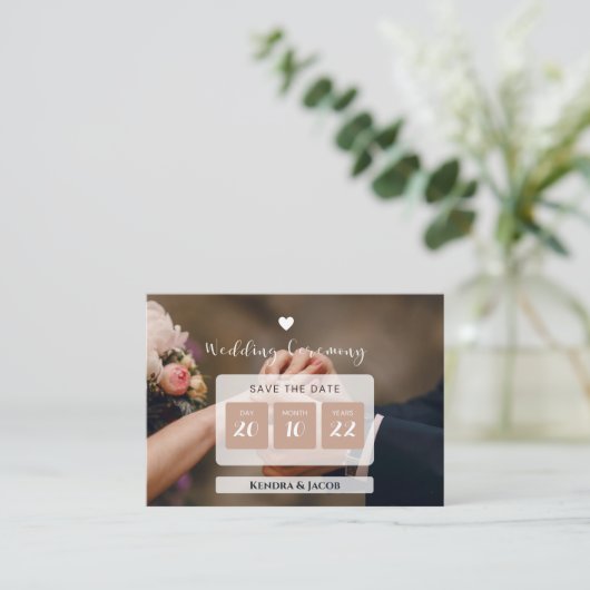 カスタム写真の保存結婚式招待状 エンクロージャーカード (スタンド正面)