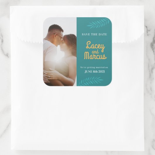 カスタム写真の保存結婚日 スクエアシール (バッグ)