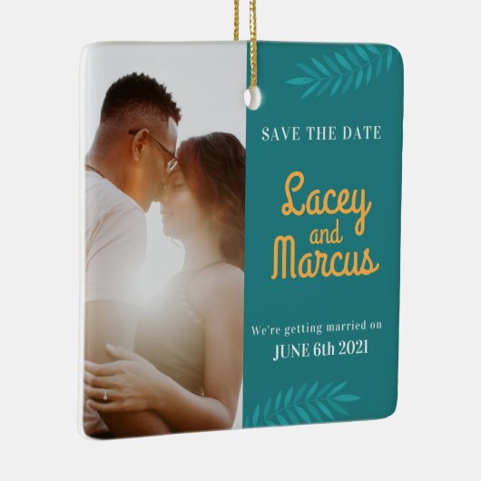 カスタム写真の保存結婚日 セラミックオーナメント (右)