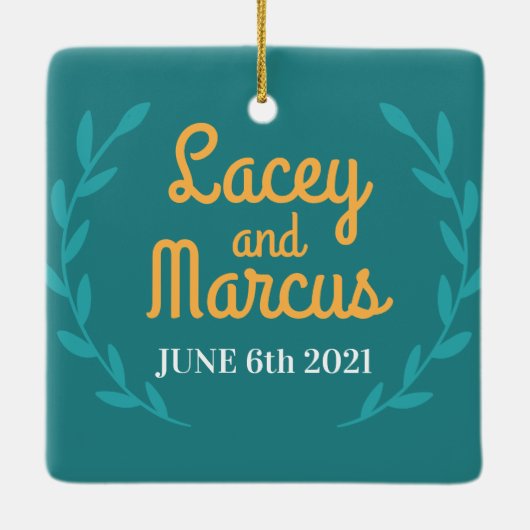 カスタム写真の保存結婚日 セラミックオーナメント (裏面)