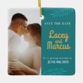 カスタム写真の保存結婚日 セラミックオーナメント (正面)