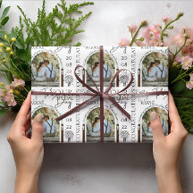 カスタム写真の名前と日付のスタイリッシュフローラ結婚