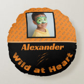 カスタム写真の名前オレンジ色の黒いパーソナライズされた虎 ラウンドクッション (正面)