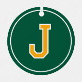 カスタム写真の名前モノグラムの緑金ゴールドレトロ メタルオーナメント (正面)