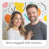 カスタム写真の名前婚約告知スクリプト スクエアシール (正面)