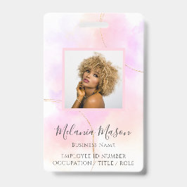 カスタム写真の名前金ゴールドピンクの水色のスタッフ バッジ