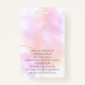 カスタム写真の名前金ゴールドピンクの水色のスタッフ バッジ (裏面)