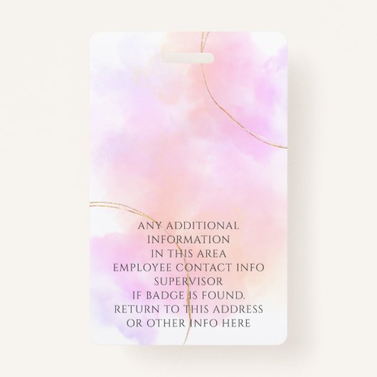 カスタム写真の名前金ゴールドピンクの水色のスタッフ バッジ (裏面)