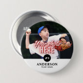 カスタム写真の名前、スポーツチーム、番号のピンボタン 缶バッジ (正面&裏面)