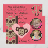 カスタム写真の女の子たちピースモンキーの誕生日招待状 招待状 (正面/裏面)