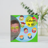 カスタム写真の少年プールパーティー水泳誕生日 招待状 (スタンド正面)