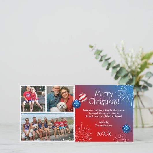 カスタム写真の愛国的なクリスマスカード シーズンカード (スタンド正面)