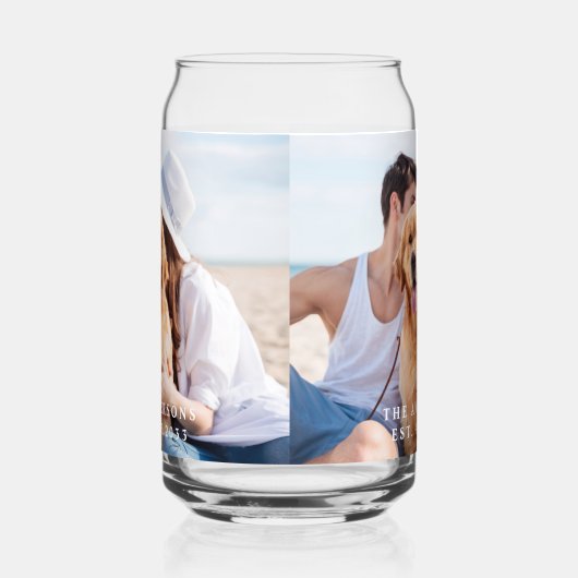 カスタム写真の新しい名前モダン結婚の日付 ガラス缶 (左)