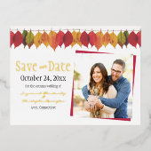 カスタム写真の日付の保存紅葉 箔招待状ポストカード (正面)