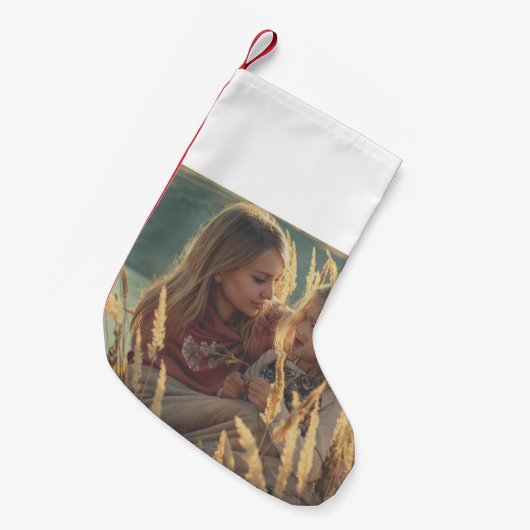 カスタム写真の追加クリスマス小パーソナライズされたさい スモールクリスマスストッキング (正面 (吊り時))