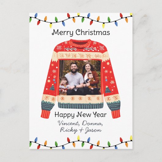カスタム写真の醜いクリスマスセーター ポストカード (正面)