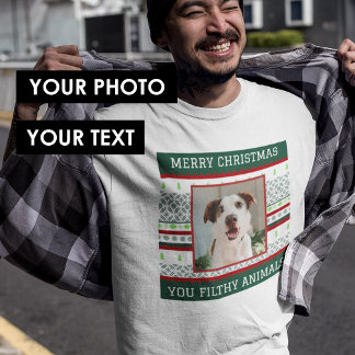 カスタム写真の醜いクリスマスセーターTシャツおもしろい Tシャツ