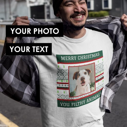 カスタム写真の醜いクリスマスセーターTシャツおもしろい Tシャツ