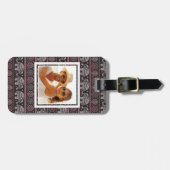 カスタム写真の黒いエスニックゾウ柄 ラゲッジタグ (正面横)