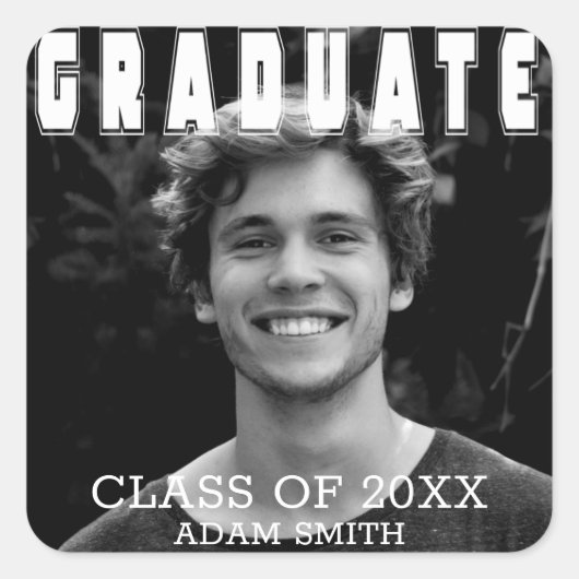 カスタム写真はっきりしたタイポグラフィ卒業ステッカー スクエアシール (正面)