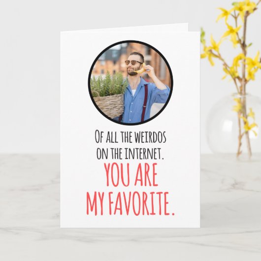 カスタム写真インターネお気に入りのットWeirdoデートすることおもしろい カード (黄色い花)