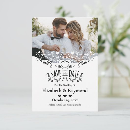 カスタム写真ウェディング日付の保存招待状 セーブザデート (スタンド正面)