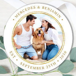 カスタム写真エレガント金ゴールド結婚の ラウンドシール