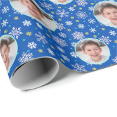 カスタム写真カスタムロゴSnowflake 王室の Navy Blue ラッピングペーパー (ロールコーナー)