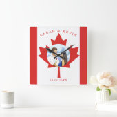 カスタム写真カナダ国旗 スクエア壁時計 (ホーム)